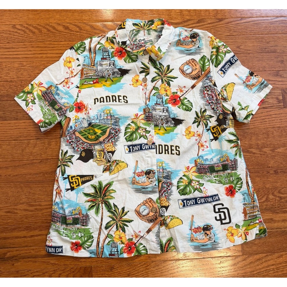 Reyn Spooner MLB San Diego Padres Hawaiian Shirt Womens XL Tony Gwynn Aloha